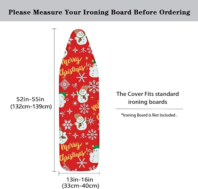 Christmas Snowmen Snowflake Full Size Ironing Board Cover Scratches-Proof Heat Reflective Premium Fabric Cover with Cozy Nose Pocket Suit for Extra Wide 15 x 54 Ironing Boards Decor