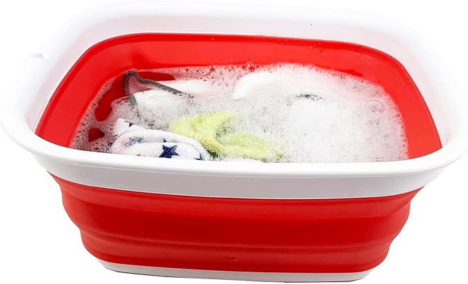 SAMMART 7.7L (2 Gallon) Collapsible Tub - Foldable Dish Tub - Portable Washing Basin - Space Saving Plastic Washtub (White/Coral Pink, S)