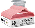 Smartor Pink Velvet Hangers 60 Pack, Space Saving Clothes Hangers with Tie Bar, Non-Slip Felt Hangers with Shoulder Notches, Heavy Duty Suit Hangers for Coat, Shirt, Pants, Dress