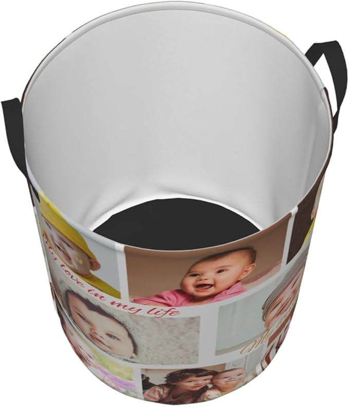 Custom Laundry Basket,Personalized Laundry Hamper With Photo Name Text,Customized Dirty Clothes Storage With Handle,Collapsible Storage Basket For Bathroom Living Room Bedroom