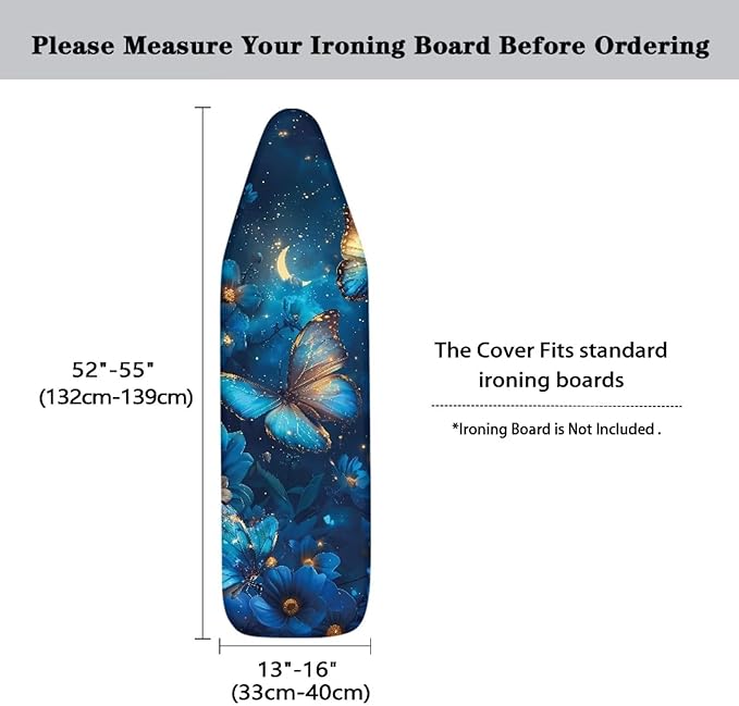Blue Butterfly Ironing Board Cover, Resist Scorching and Staining, 15x54 Heavy Duty Iron Pad Covers Standard Boards with Elastic Edges