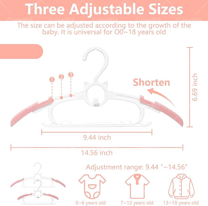 JSF Baby Hangers,30 Pack Baby Clothes Hangers for Closet Kids,Save Space Plastic Hangers Toddler Infant Nursery Child Small Children(Pink)
