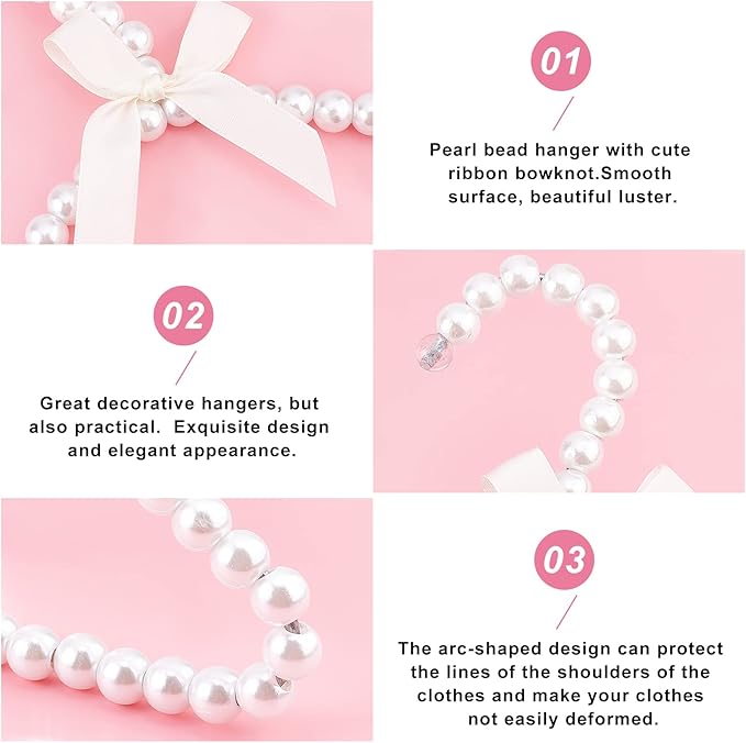 AHANDMAKER 5 Pack Pearl Beads Metal Elegant Clothes Hangers, Small Pet Hanger Plastic Pearl Beaded Clothes Hangers, for Pet Cats and Dogs, Puppet Clothes (Linen)