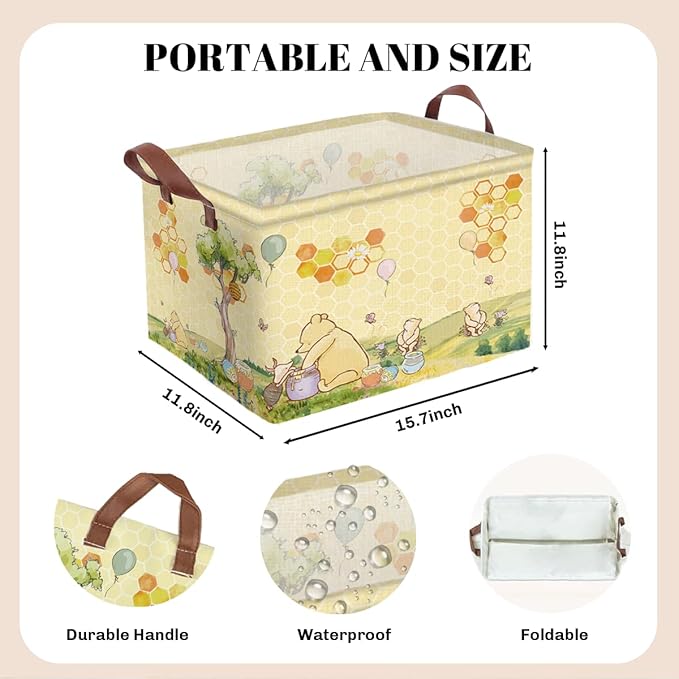 Greatingreat Winnie Foldable Laundry Hamper, Circular Canvas Storage Basket with PE Coating, Collapsible Clothes Organizer for Home, Nursery, and Bedroom (Yellow)
