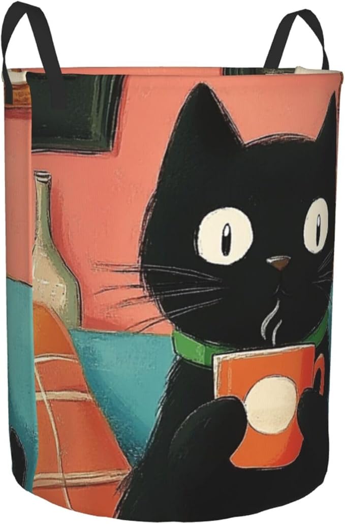 Cute Black Cat Print Laundry Basket For Storage Bins Gift Baskets Bedroom Clothes Hamper
