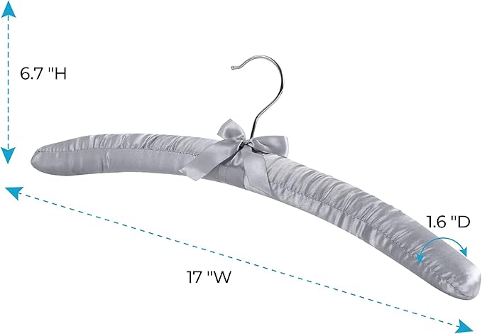 JS HANGER Padded Hanger for Sweaters - 17 Inch Extra Large Heavy Duty Satin Covered Coat Hangers No Shoulder Bump for Women Clothes, Sweaters, Dresses, Clothing, Weddings, Lingerie Pack of 10, Grey