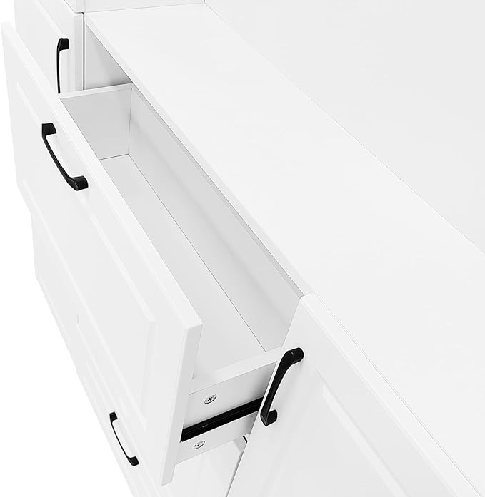 51.1''W Hall Tree with Integrated Shoe Cabinet and Mirrored Cabinet Door, 4-in-1 Design Entryway Coat Hanger with Foldable Seat, 4 Hooks and 2 Drawers for Entrance Living Room