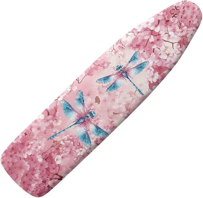 Dragonfly Flower Iron Board Cover with Padding Stantard Size 15x54 inch Ironing Board Cover Hook and Loop Fasteners Pressing Cloth for Ironing