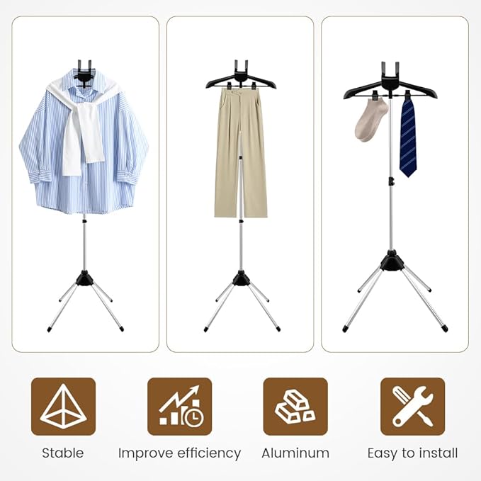 Garment Steamer Stand for Clothes, Adjustable Stand for Clothes Hanger & Mini Grey Ironing Board Portable Handheld Steamer Ironing Accessories for Clothes