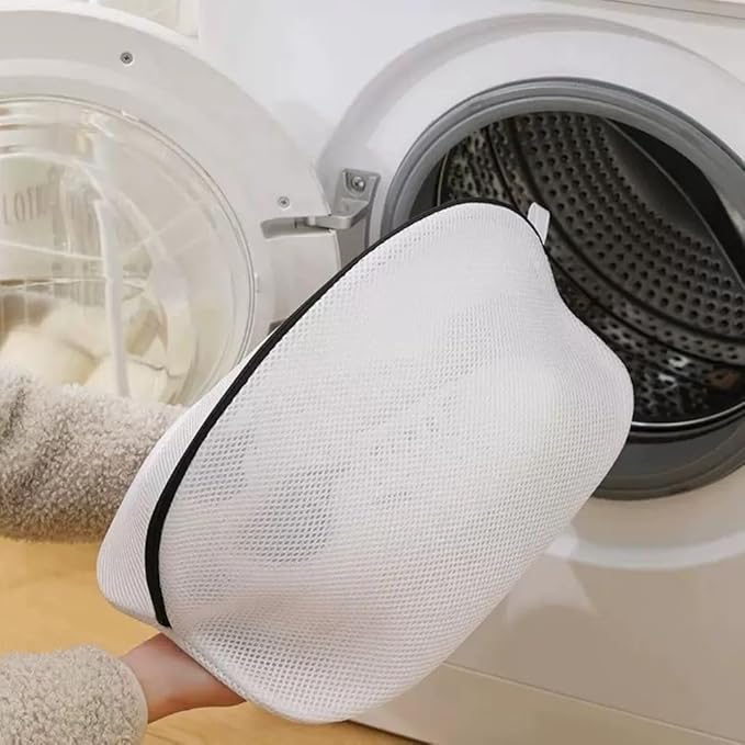 Mesh Laundry Shoe Bag for Washing Machine, White with Black Trim, Protective Wash Bag (1, Large)