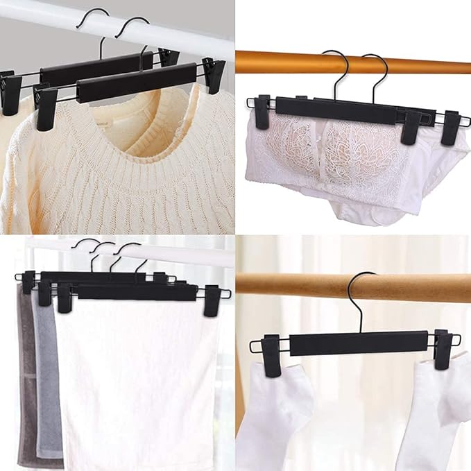 30 Pack Skirt Hangers，Pants Hangers with Clips，360 ° Swivel Hooks Space Saving Hangers for Pants, Skirts, Clothes, Jeans, Black