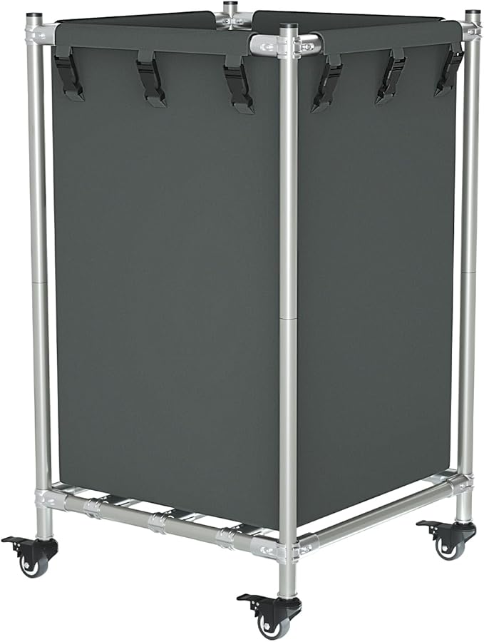 Laundry Basket with Wheels, Rolling Laundry Hamper, 38.5 Gal, Square Laundry Cart with Steel Frame and Removable Bag, 4 Casters with Brakes