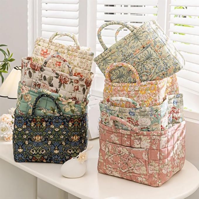 Quilted Fabric Basket Car Storage Basket Boho Floral Laundry Hamper for Nursery Bedroom & Living Room | Organize Clothes Toys