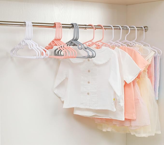 40pcs Grey Baby Nursery Closet Hangers,Non-Slip Laundry Infant Pant Hanger for Newborn Clothes,Stackable Hangers,Save Space Ultra-Thin Child Coat Hanger for Girl Boy Toddler Kids