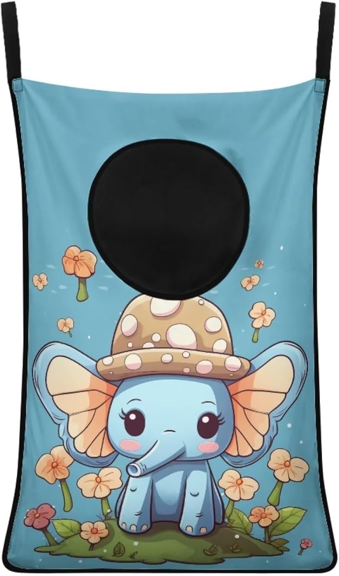 ZFRXIGN Elephant Hanging Laundry Bags for Closet Laundry Basket Flower Clothes Hamper Large Storage Organizer for Kids Bedroom, Bathroom Dirty Clothes Hampers Reusable Laundry Bag Blue