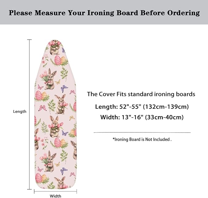 Rabbits Egg Tulips Heat Reflective Iron Pad for Ironing Board Top Stain & Scorch Resistant Ironing Board Replacement Cover Fits 15 x 54 Inch Board for Home Easter Decor