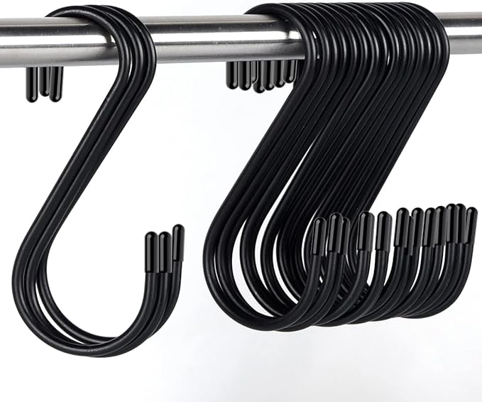 30 Pack S Hooks, 3.54 In Matte Black Heavy Duty Metal S Hooks Can with Stand, Up to 33 lbs, For Kitchen, Office, Garden or Outdoor, Hanging Plants, Clothes, Pots, Pans, Cups, Bags, Jewelry, Towels