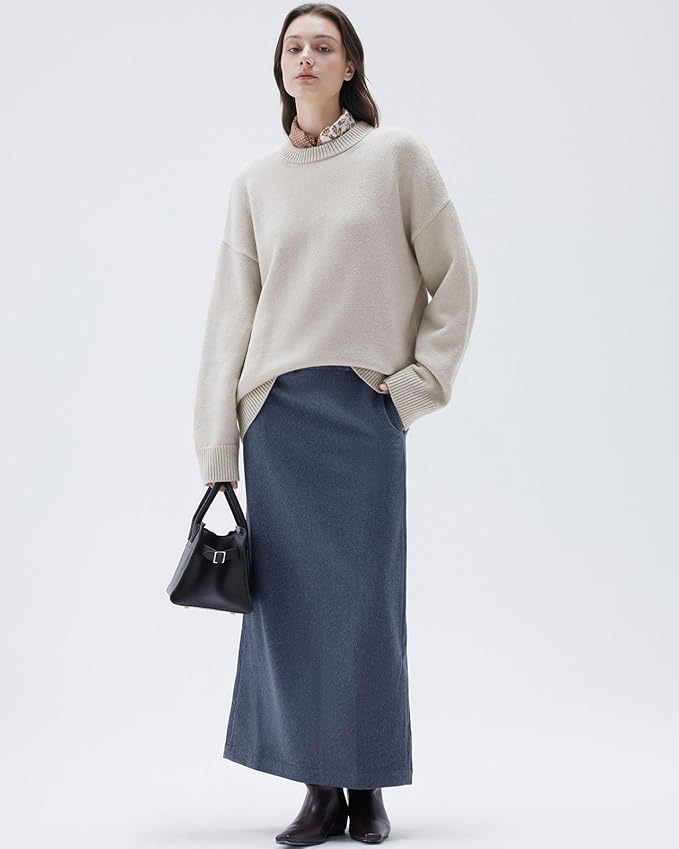 SUUKSESS Women Cashmere Blend Oversized Crew Neck Long Sleeve Pullover Sweaters