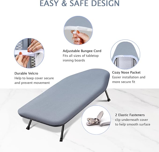 SheeChung 12.5"x32" Small Table Top Ironing Board Cover and Pad,Fits Mini Ironing Board,Extra Thick Padding,Elastic Cord&Fasteners,Heat Resistance(Ironing Board Not Included)