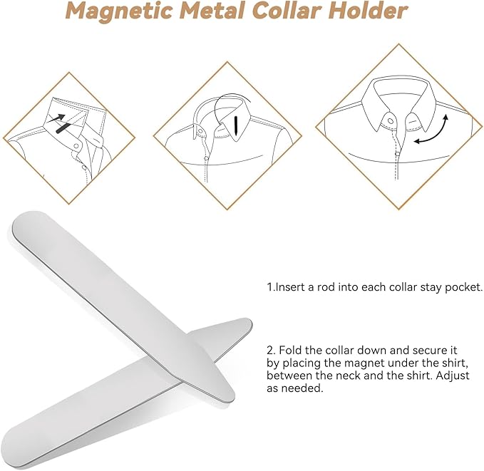 Stainless Steel Collar Stiffeners(No Magnets included), Metal Shirt Collar Stays, Valued Pack in a Gift Box