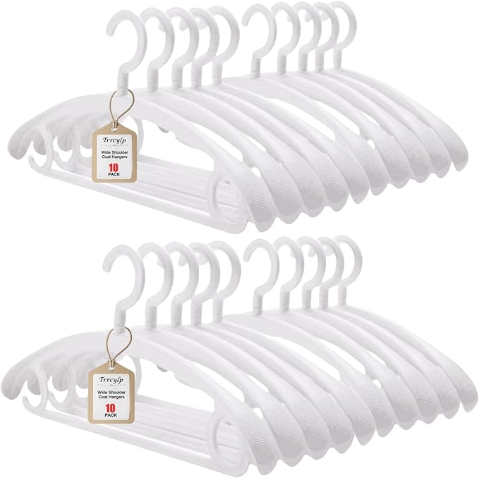 20 Pack Heavy Duty Plastic Hangers 25lb Capacity Swivel Hook Clothes Hanger Wide Shoulder Jacket Hangers Thick Winter Coat Hanger (White)