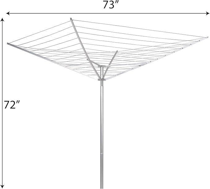 Household Essentials 17120-1 Rotary Outdoor Umbrella Drying Rack | Aluminum Arms and Steel Post | 12-Lines with 165 ft. Clothesline
