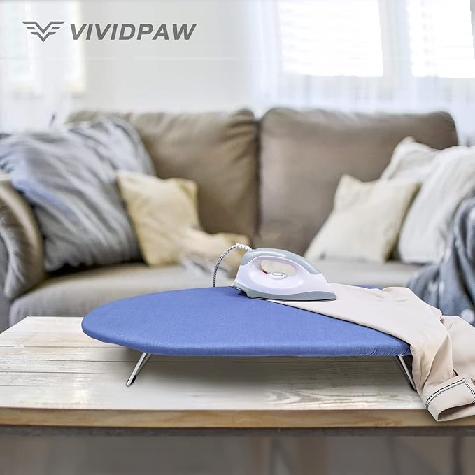 Tabletop Ironing Board Cover and Pad 12.5 x 32, Elastic Edge, Silicone Coated, Resist Scorching, Heavy Duty Padded Cover for Mini Small Iron Board (Blue, 12.5" x 32")