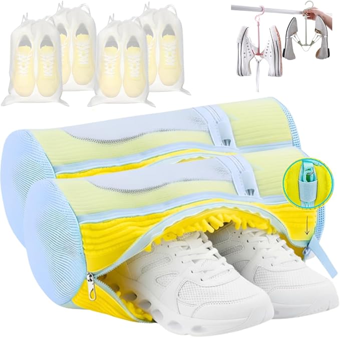 Shoe Washing Machine Bag Set (7-in-1) – Durable Mesh Sneaker Laundry Bags for Washing & Air-Drying Shoes, Includes Drying Rack Hanger & 4 Storage Dust Bags, Protective Shoe Care Kit