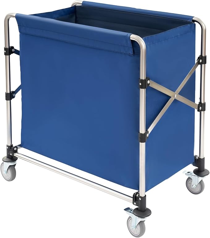Commercial Laundry Cart with Wheels, 220lbs Laundry Cart for Home Hotel, Capacity Heavy Duty Rolling Hamper with 4 Locking Wheels and Oxford Cloth for Home, Dorm, Hotel, and Commercial Use (Blue)