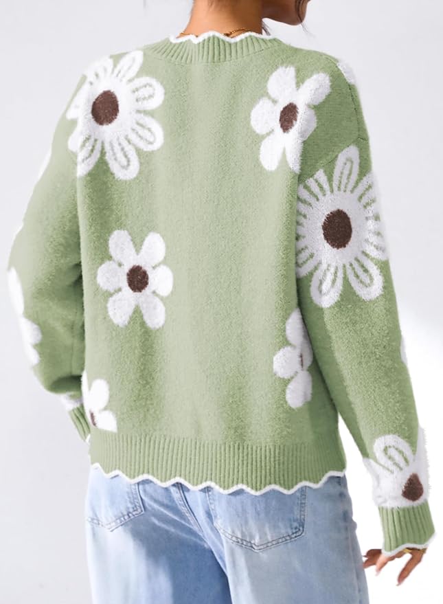 Pink Queen Fuzzy Sweater Cardigan for Women 2025 Fashion Long Sleeve Flower Outerwear Button Down Open Front Cardigan Coat