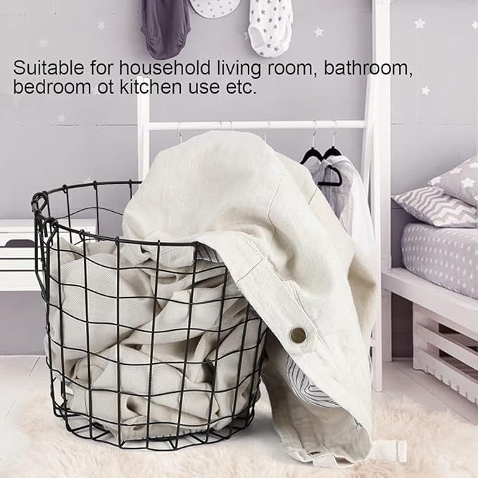 Iron Wire Laundry Hamper, Nusery Storage Basket Bin, Bathroom Iron Dirty Clothes Laundry Basket Storage Holder Organizer, Laundry Sorter Clothes Basket Organizer