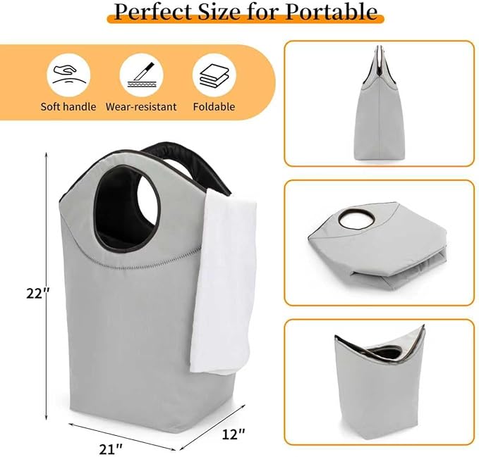 90L Foldable Storage Hamper Bag with Soft Padded Handle, 22x21x12inch Multi-Purpose Oxford Fabric Laundry Basket, Collapsible Storage Bag for Home, Bedroom, Dormitory, Travel & Outdoor