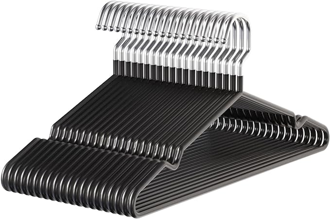 Metal Hangers Non-Slip Suit Coat Hangers Chrome and Black Friction, Metal Clothes Hanger with Rubber Coating, 16 Inches Wide, Set of 20 (Black)