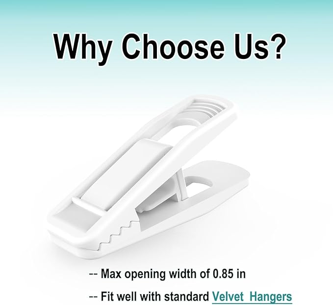 Hanger Clips for Velvet Hangers (White, 40 PCS), Non-Slip Plastic Clips Pant Skirt Hanger Socks Clips for Flocking Hangers