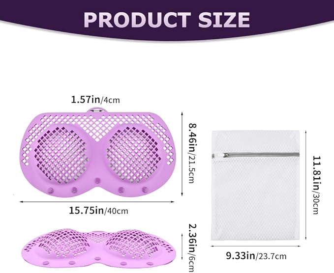 Silicone Bra Washing Bags for Laundry + Mesh Laundry Bags - Reusable Delicates Laun dry Bag with with Snap Buttons (A-D Cups) for Bras, Underwear & Swimwear (COLOR:purple)