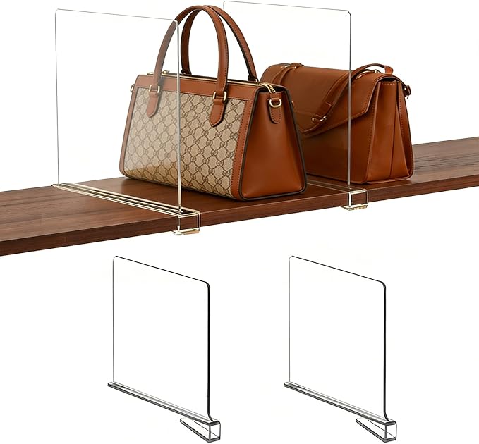 2 Pack Shelf Divider for Closet Acrylic, Clear Purse Organizer for Closet Perfect for Sweater, Shirts, Handbags in Bedroom and Kitchen, Acrylic Bookshelf for Organization