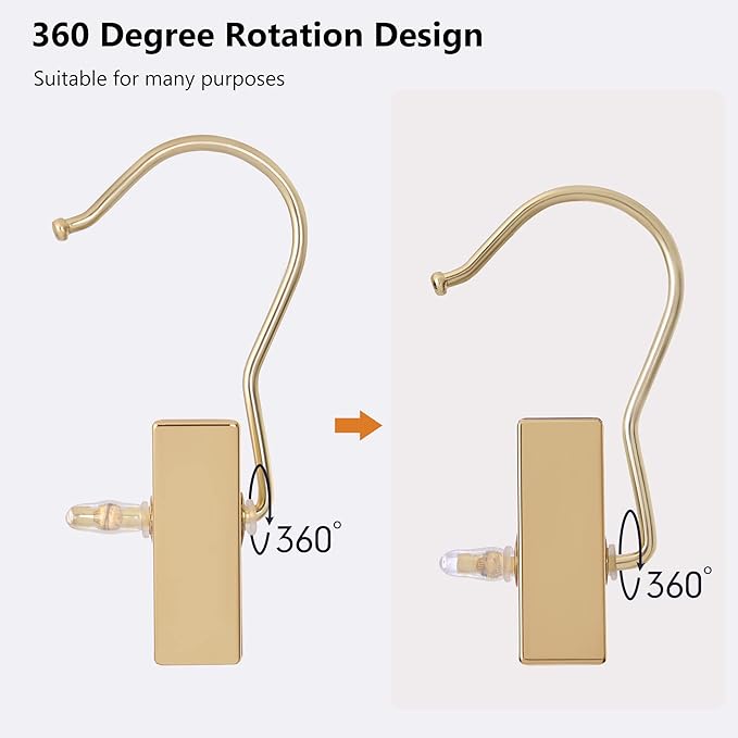 BEWISHOME 50 PCS Boot Hangers for Closet, Laundry Hooks with Clips,Heavy Duty Boot Clips for Haning,Space Saving Portable Travel Clothes Pins, Jeans, Socks, Towel, Gold FYC50G