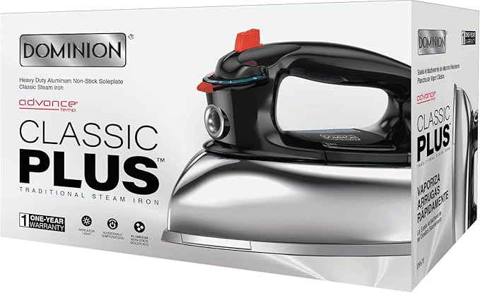 Dominion Classic + 1200 Watt Retro Steam Iron for Clothes with Durable Polished Aluminum Non-stick Soleplate, Adjustable Temperature Control