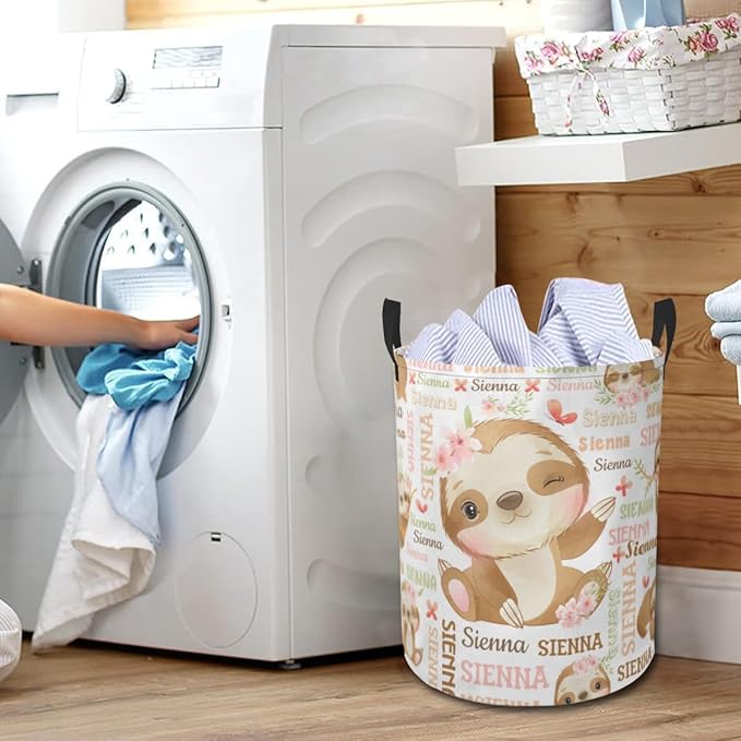 Sloth Laundry Basket,Personalized Laundry Hamper for Boys Girls,Custom Laundry Basket With Name, Customized Dirty Clothes Hamper for Bathroom Bedrooms,M-19.5"X 15.7"
