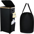 100L Large Laundry Hamper with Lid Wheels, Rolling Laundry Basket with Removable Bag Side Pockets, Heavy-Duty Laundry Room Organization and Storage for Dorm Small Spaces (Black)