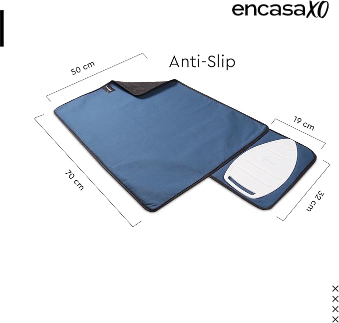 Encasa XO Ironing Mat/Pad (Small 28"x20") with 3mm Padding, Anti-Skid Design & Silicone Iron Rest for Steam Pressing on Tabletop or Bed - Heat Resistant, Portable, Quilting & Travel Blanket - Cobalt