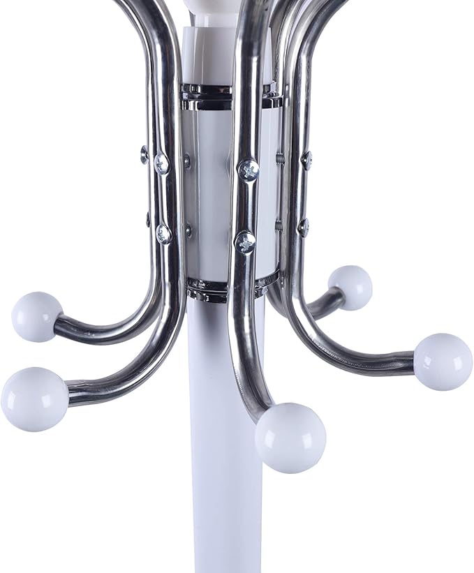 Free-Standing Coat Rack with Marble Base 16 Hooks, 4 -Tier Metal Coat Hat Jacket Stand Tree Holder Hanger Rack Hall Tree Standing Coat Rack Tree,for Bedroom Office Hallway Entryway, White Finish, 5.6 Ft Tall