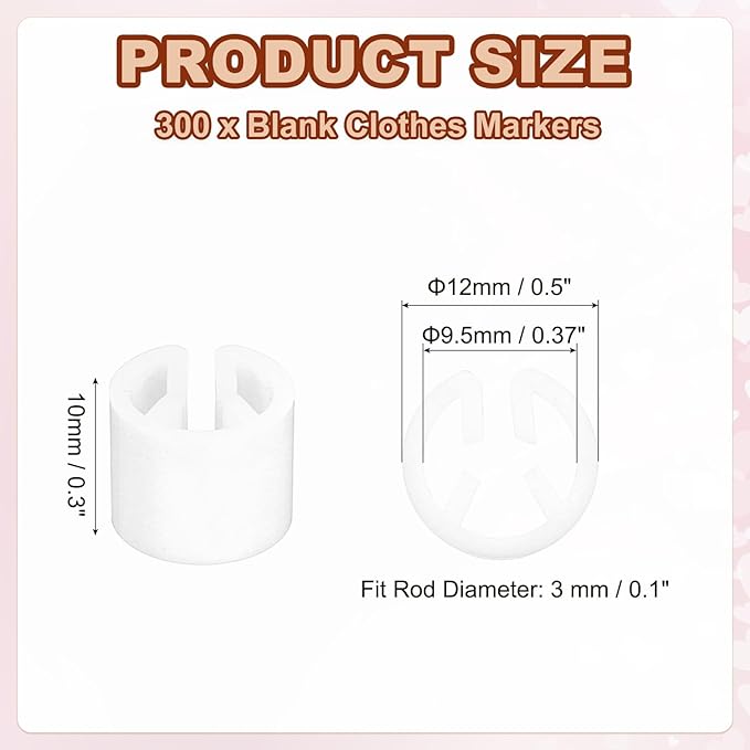 PATIKIL 300 Pcs Clothes Hanger Marker Blank Plastic Garment Tags Size Hanger Markers Fit 3mm Rod for Garment Color Coding Snap Labels Accessories, White
