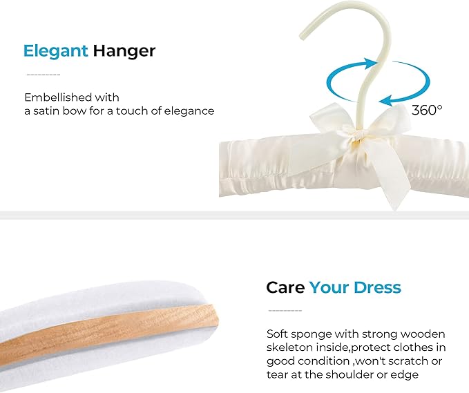 JS HANGER Padded Hanger for Sweaters - 17 Inch Extra Large Heavy Duty Satin Covered Coat Hangers No Shoulder Bump for Women Clothes, Sweaters, Dresses, Clothing, Weddings, Lingerie Pack of 10, Ivory