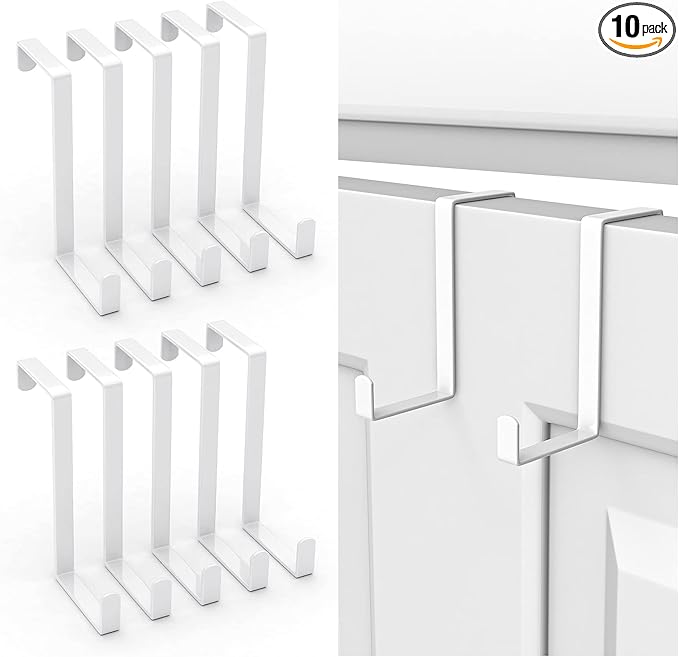 Over The Door Hooks 10 Pack, Z-Shaped Door Hanger Hook Fits The 1 3/8" and 1 3/4" Door Widths, Reversible Metal Door Hooks for Hanging Clothes, Coats, Towels, Shoe Organizers (White)