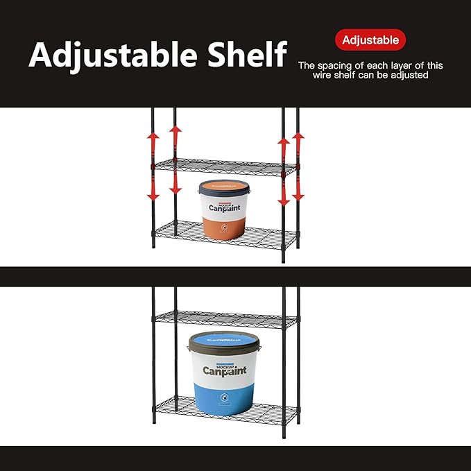 5-Tier Heavy Duty Wire Shelving Unit for Garage & Kitchen Adjustable Metal Shelf, 1250 LBS Wire Rack, Garage Shelving, Pantry Organizer, Storage Shelves, Utility Shelf, Black, 36W x 14D x 72H