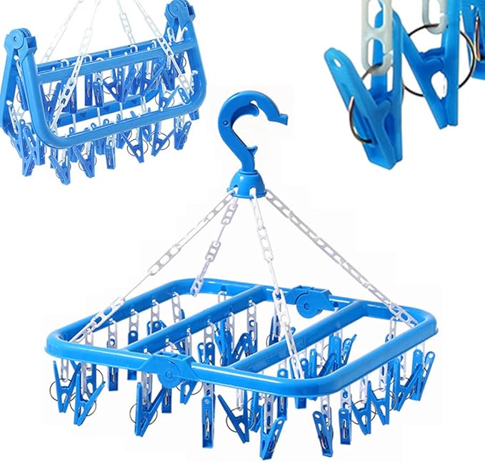 Foldable 32 Clips Laundry Hanger Clothes Drip Drying Rack Clothesline Hanging Rack