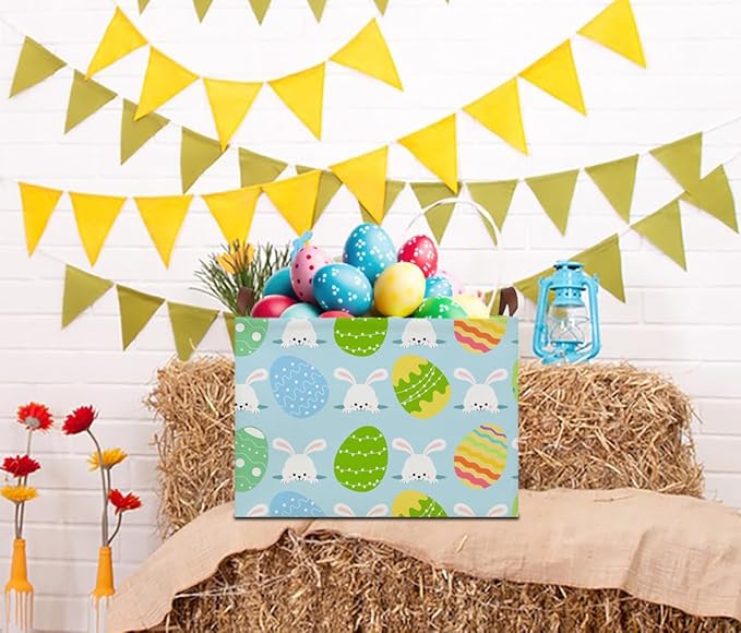 Rectangle Easter Gift Basket Empty with Handles for Kids,Cute Organizer Toy Bin,Books Basket,Room Decor(Easter Rabbit Basket)