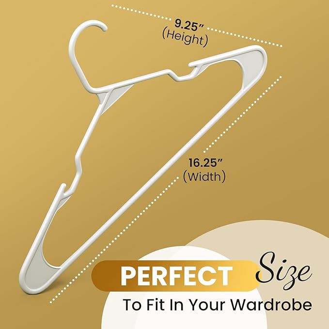 200 Pack Plastic Hanger for Shirt Pants Coats Dresses Skirts Suits Jackets - Standard Thick Coat Hanger - Sturdy & Durable Design with Shoulder Grooves Hook - White