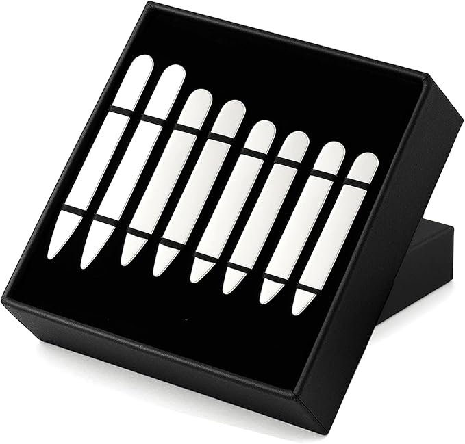 Stainless Steel Collar Stiffeners(No Magnets included), Metal Shirt Collar Stays, Valued Pack in a Gift Box